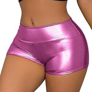 BRAND NEW High Waisted Metallic Shorts for Women Hot Pink